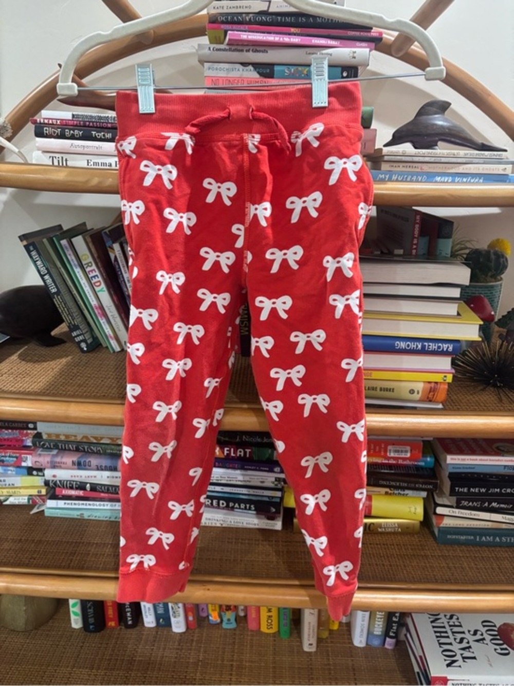 Hanna Andersson Red Jogger Pants with White Bow Accents